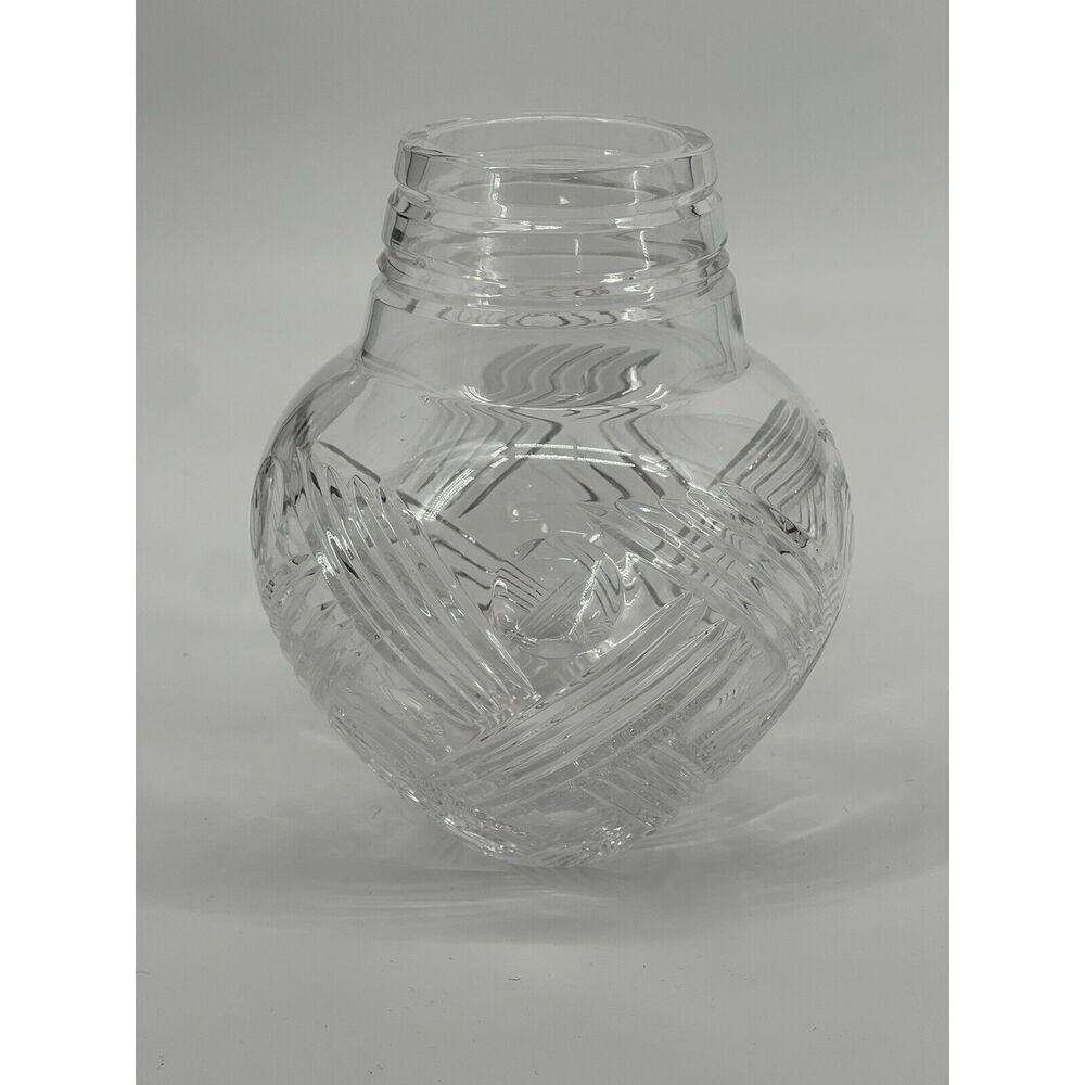 Vintage Oneida Santa Mesa Crystal Vase Crosshatch Dot Pattern 8 Inches